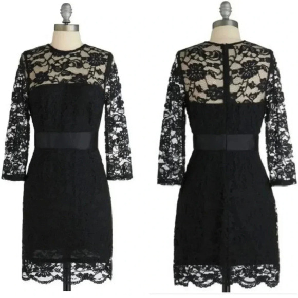 ModCloth So Noir, So Good Black Lace 3/4 Sleeve Dress by BB Dakota Size 6 Small - Picture 6 of 7